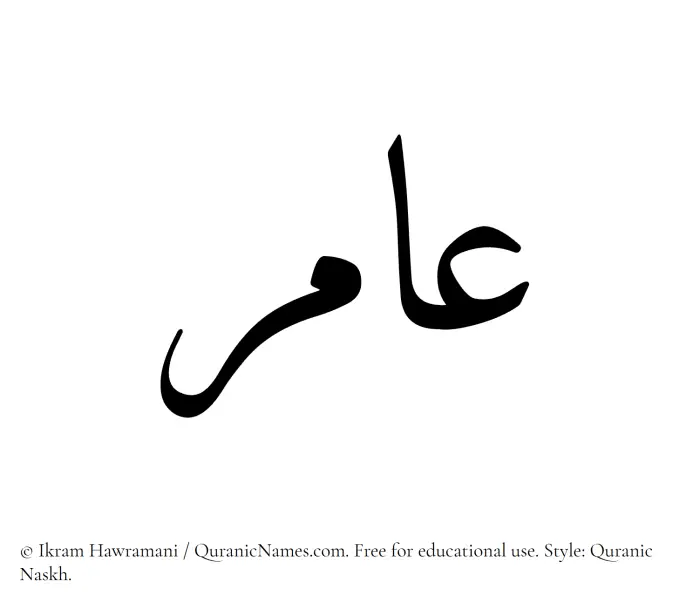 The Muslim name Aamir written in Quranic naskh script