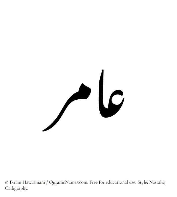 The Muslim name word Aamir written in Nastaliq calligraphic script