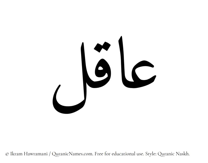 The Muslim name Aaqil written in Quranic naskh script