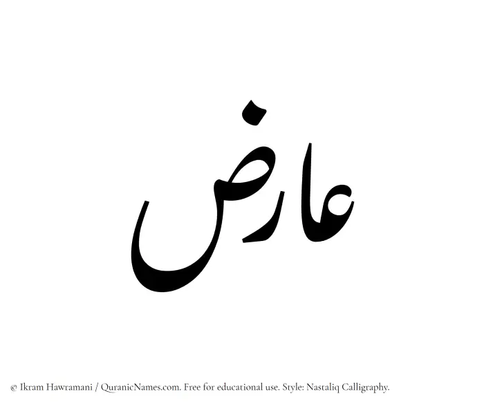 The Muslim name word Aariz written in Nastaliq calligraphic script