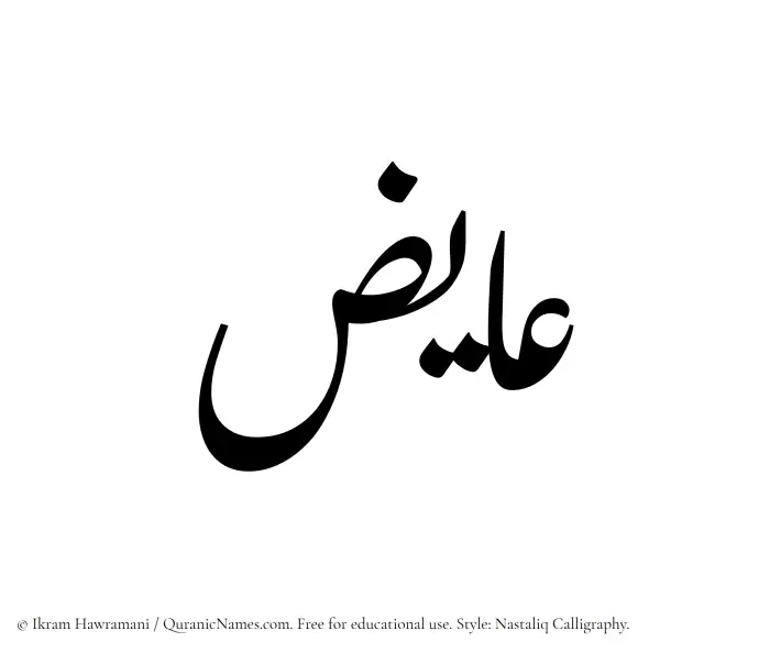The Muslim name word Aayiz written in Nastaliq calligraphic script