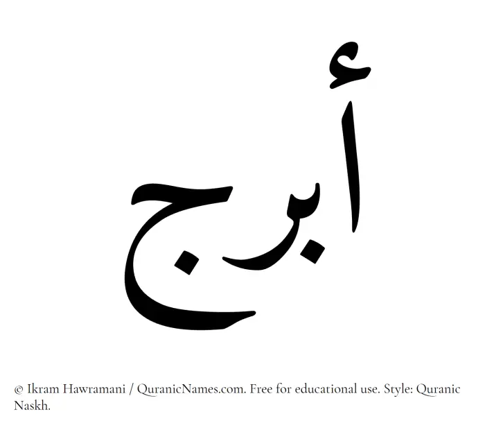 The Muslim name Abraj written in Quranic naskh script
