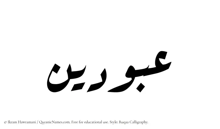The Muslim name Abudain written in Ruqaa calligraphic script
