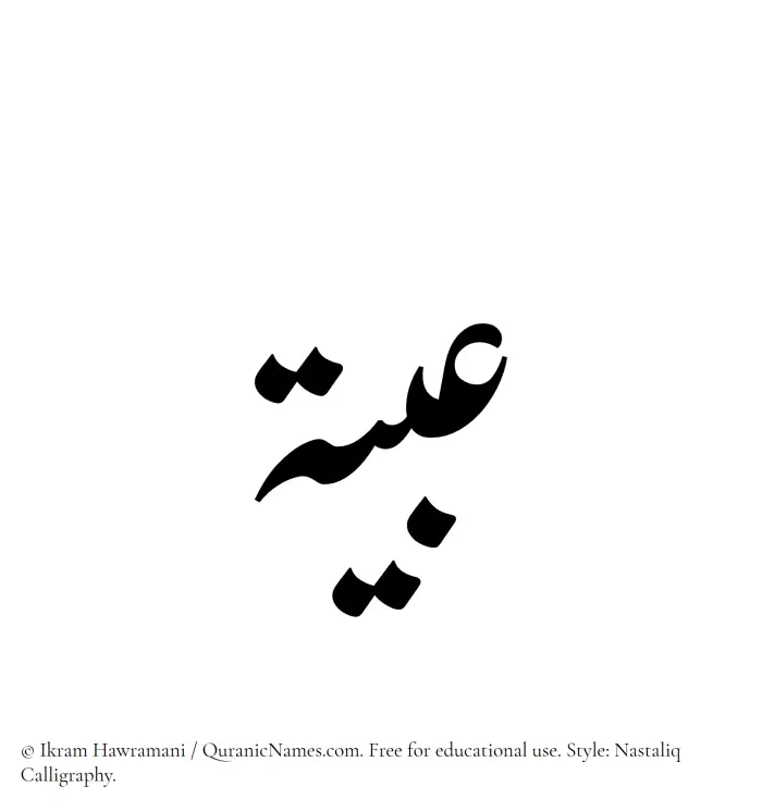The Muslim name word Abyah written in Nastaliq calligraphic script