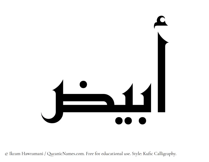 The Muslim name Abyaz written in Kufi/Kufic calligraphic script