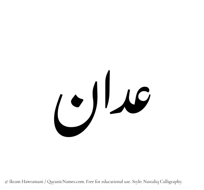 The Muslim name word Adaan written in Nastaliq calligraphic script