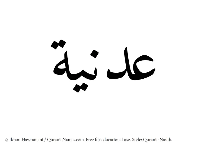 The Muslim name Adaniyyah written in Quranic naskh script