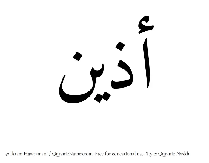 The Muslim name Adeen written in Quranic naskh script