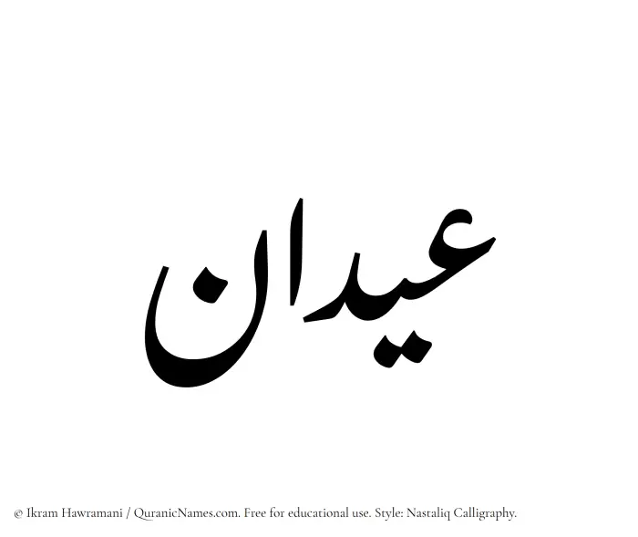 The Muslim name word Aidan written in Nastaliq calligraphic script