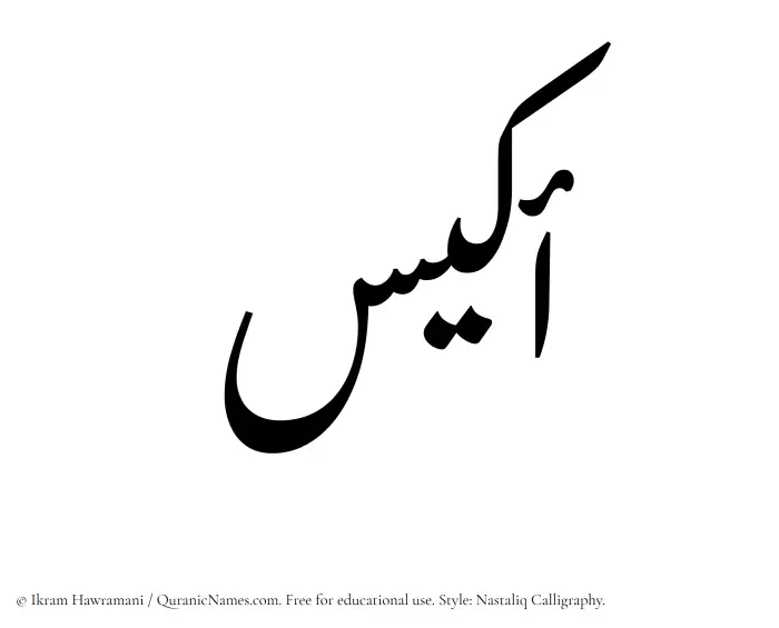 The Muslim name word Akyas written in Nastaliq calligraphic script