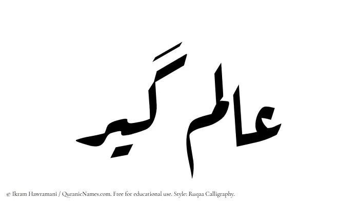 The Muslim name Alamgir written in Ruqaa calligraphic script