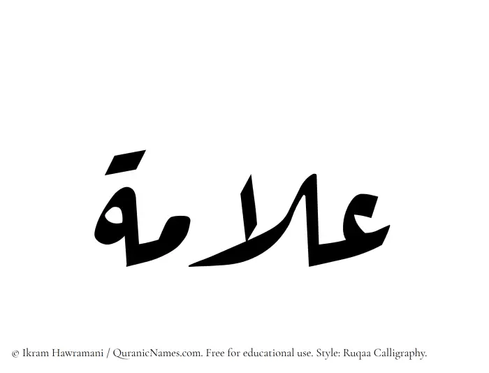 The Muslim name Allamah written in Ruqaa calligraphic script