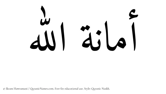 The Muslim name Amanatullah written in Quranic naskh script