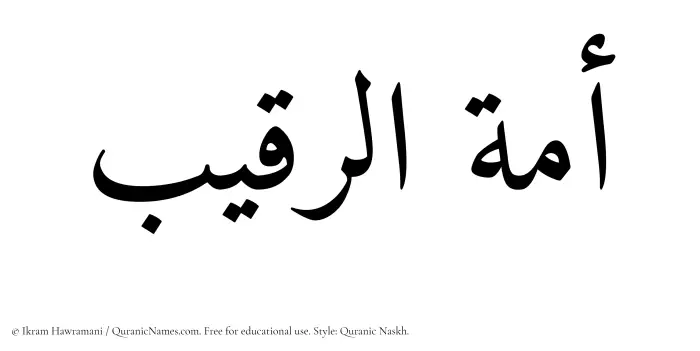 The Muslim name Amatur Raqeeb written in Quranic naskh script