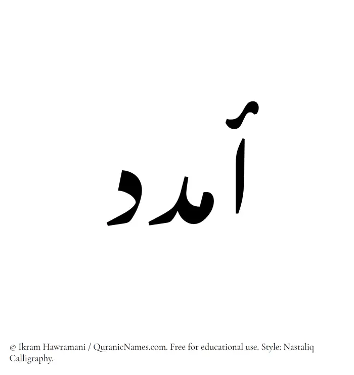 The Muslim name word Amdad written in Nastaliq calligraphic script