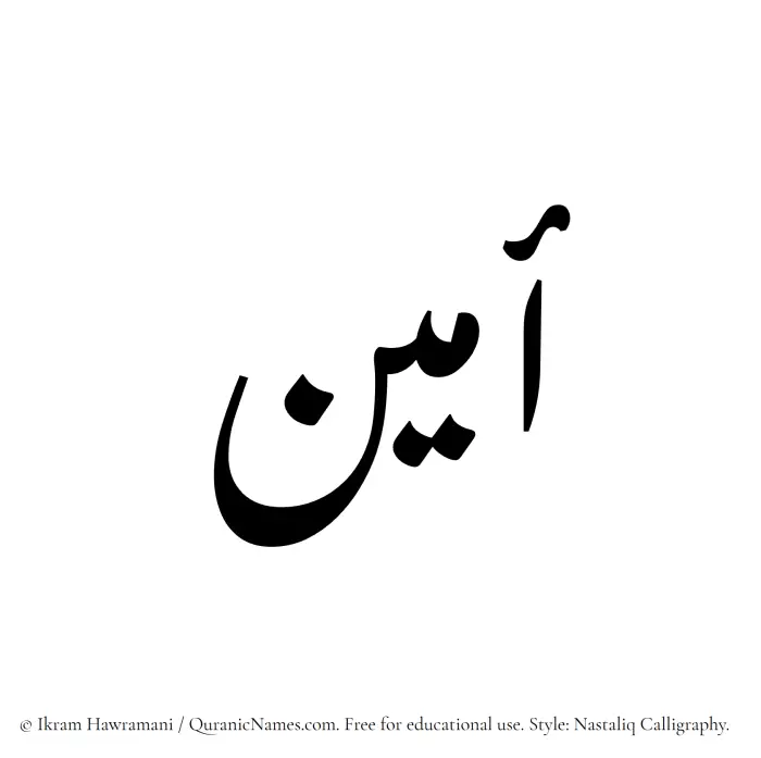 The Muslim name word Ameen (Amin) written in Nastaliq calligraphic script