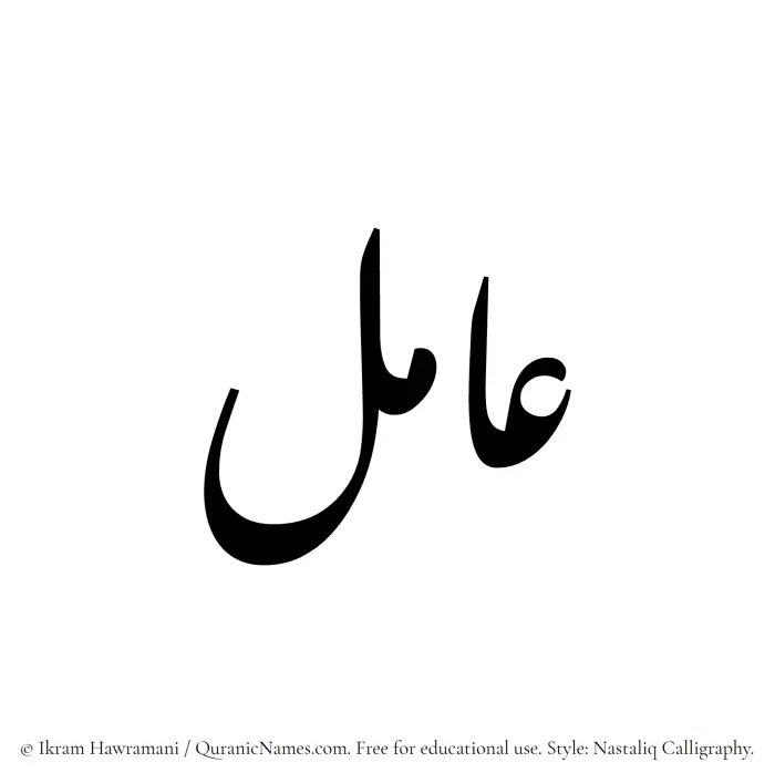 The Muslim name word Amil written in Nastaliq calligraphic script