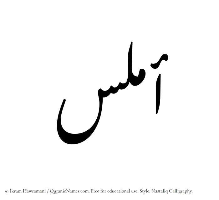 The Muslim name word Amlas written in Nastaliq calligraphic script