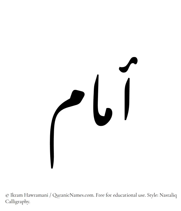 The Muslim name word Ammam written in Nastaliq calligraphic script