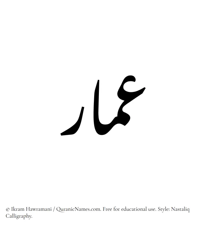 The Muslim name word Ammar written in Nastaliq calligraphic script