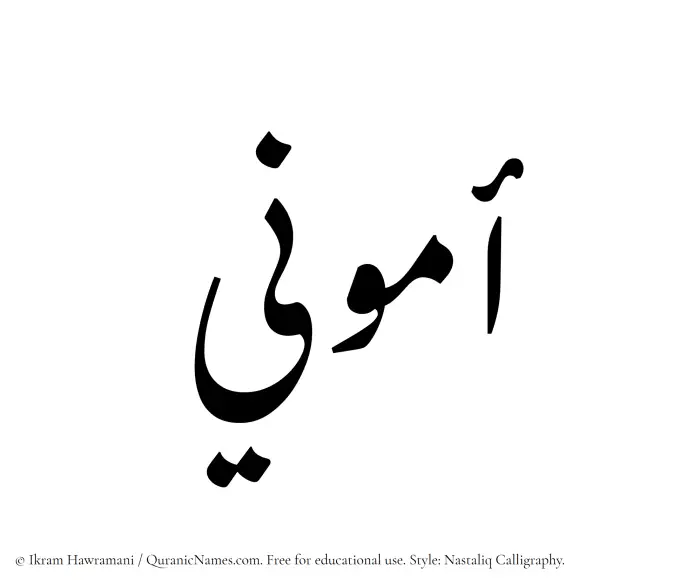 The Muslim name word Ammuni written in Nastaliq calligraphic script