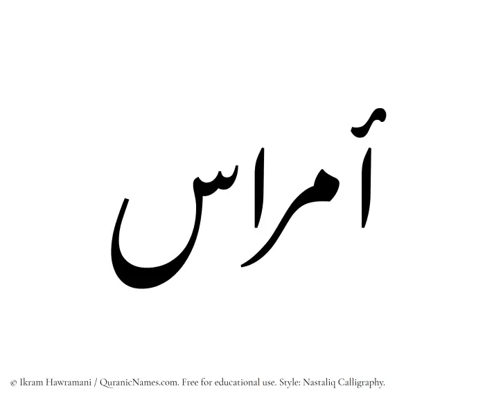 The Muslim name word Amras written in Nastaliq calligraphic script