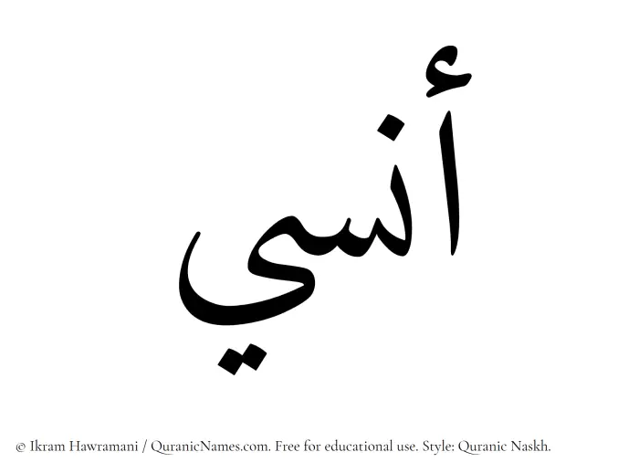 The Muslim name Anasi written in Quranic naskh script