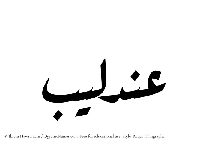 The Muslim name Andaleeb written in Ruqaa calligraphic script