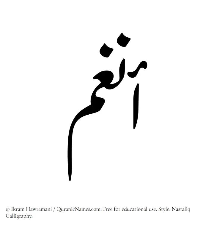 The Muslim name word Anghum written in Nastaliq calligraphic script