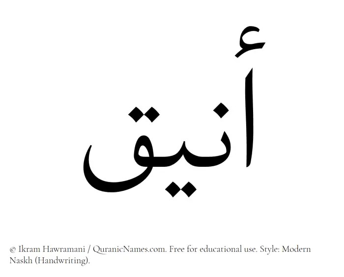 The Muslim name Aniq written in naskh script