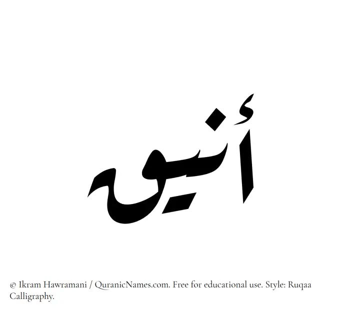 The Muslim name Aniq written in Ruqaa calligraphic script