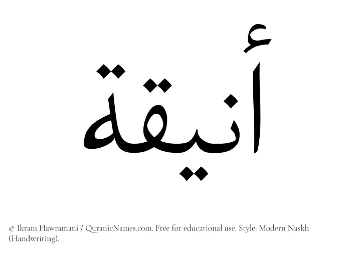 The Muslim name Aniqah written in naskh script
