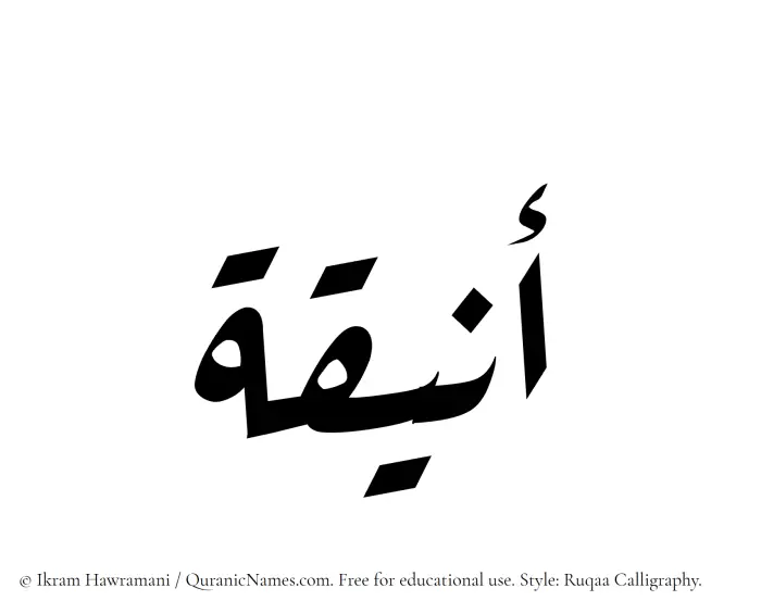 The Muslim name Aniqah written in Ruqaa calligraphic script