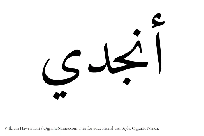 The Muslim name Anjudi written in Quranic naskh script