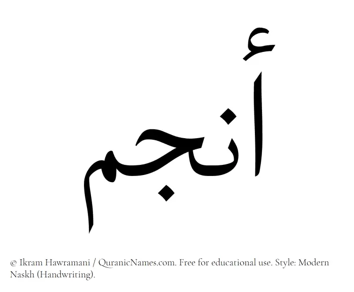 The Muslim name Anjum written in naskh script