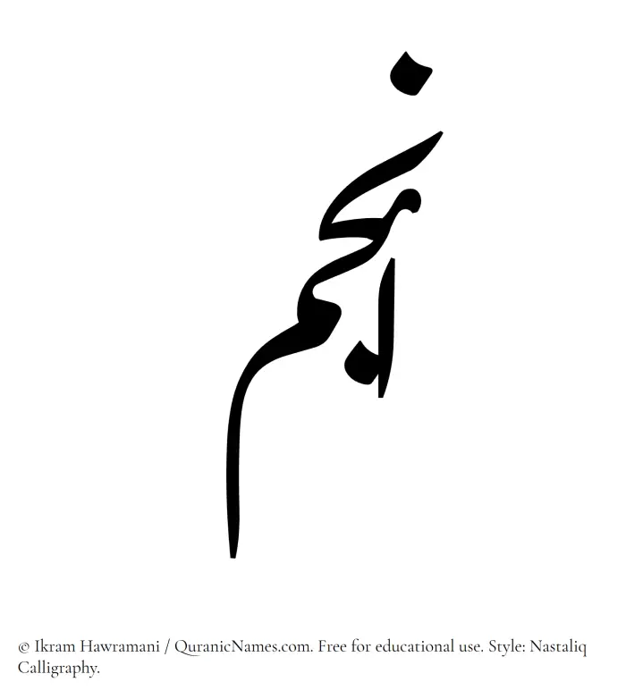The Muslim name word Anjum written in Nastaliq calligraphic script