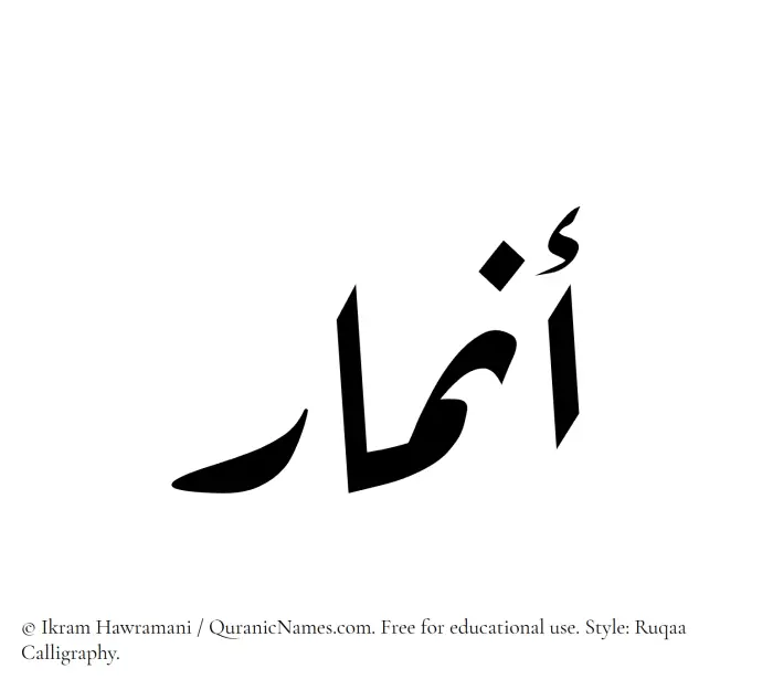 The Muslim name Anmar written in Ruqaa calligraphic script