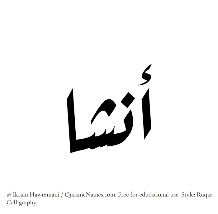 The Muslim name Ansha written in Ruqaa calligraphic script