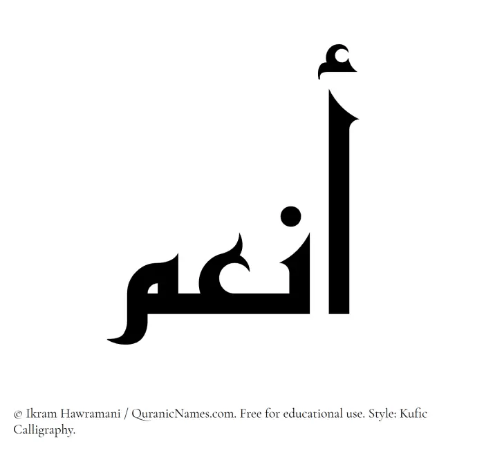 The Muslim name Anum written in Kufi/Kufic calligraphic script