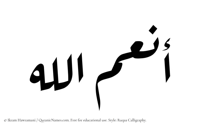 The Muslim name Anumullah written in Ruqaa calligraphic script