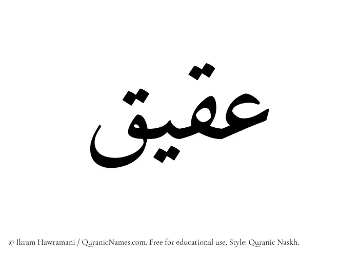 The Muslim name Aqiq written in Quranic naskh script