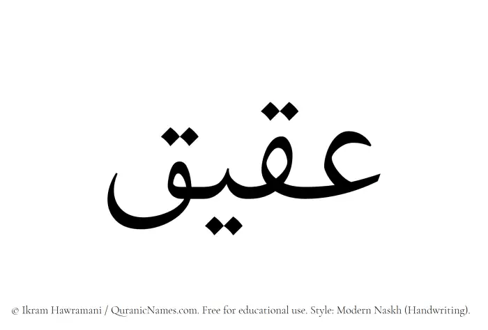 The Muslim name Aqiq written in naskh script