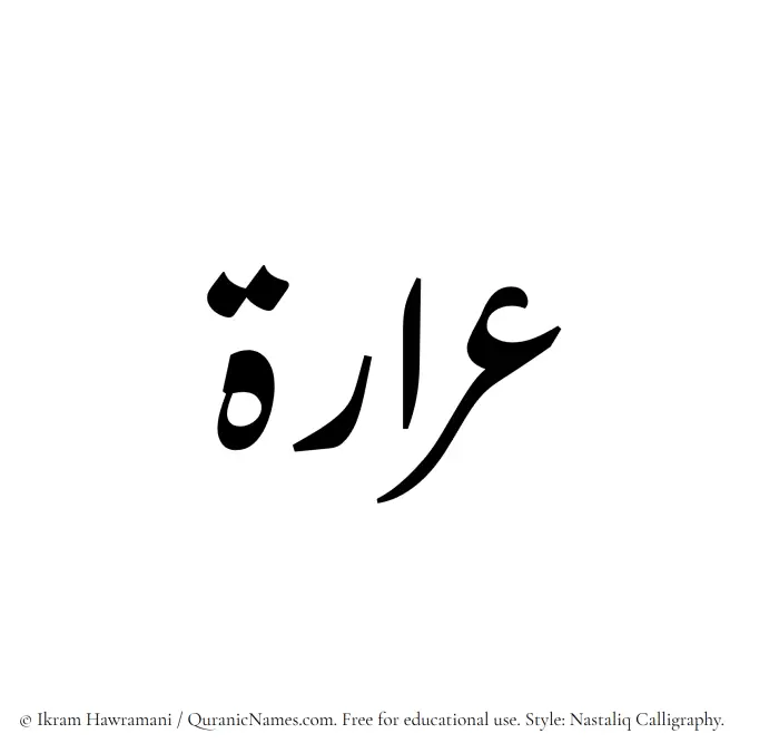 The Muslim name word Araarah written in Nastaliq calligraphic script