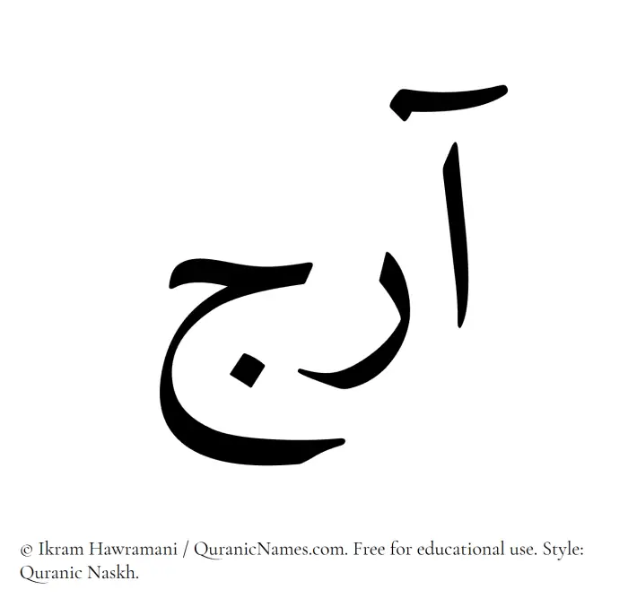 The Muslim name Araj written in Quranic naskh script