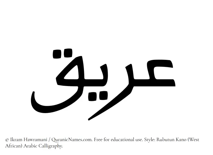 The Muslim name Areeq written in Rubutun Kano calligraphic script