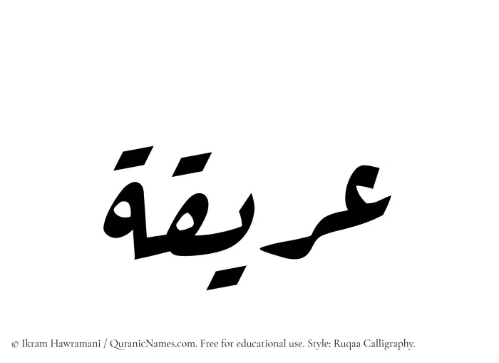 The Muslim name Areeqa written in Ruqaa calligraphic script
