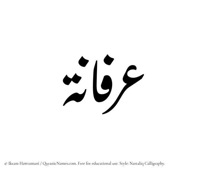 The Muslim name word Arfaana written in Nastaliq calligraphic script