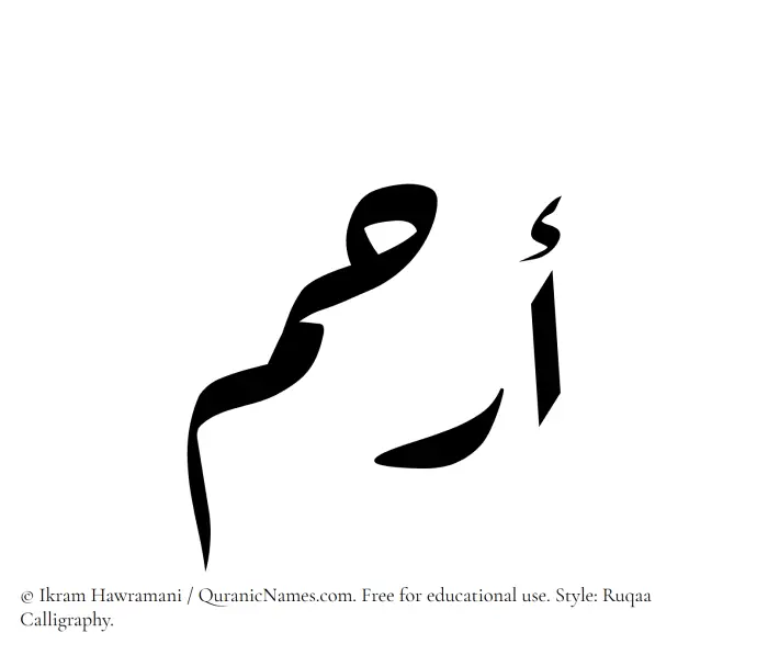 The Muslim name Arham written in Ruqaa calligraphic script