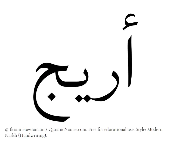 The Muslim name Arij written in naskh script