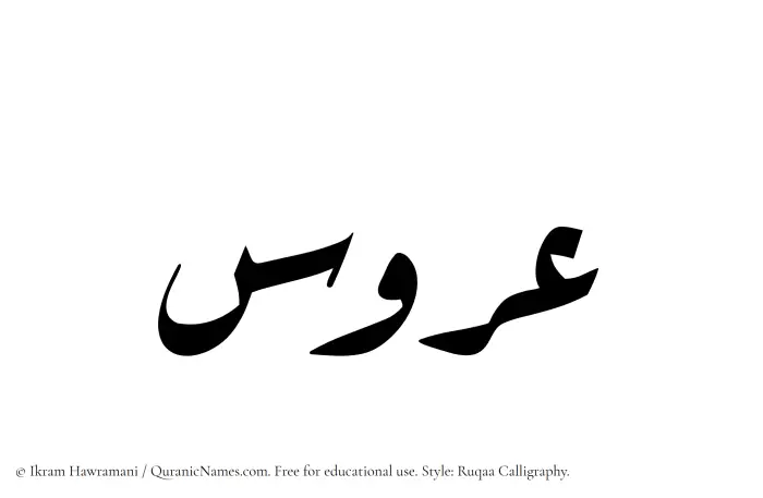 The Muslim name Aroos written in Ruqaa calligraphic script